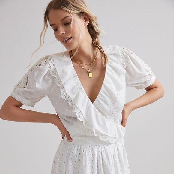 Anthropologie Tops - Size M Anthropologie Forever That Girl Lacy Ruffled Wrap Blouse Style N